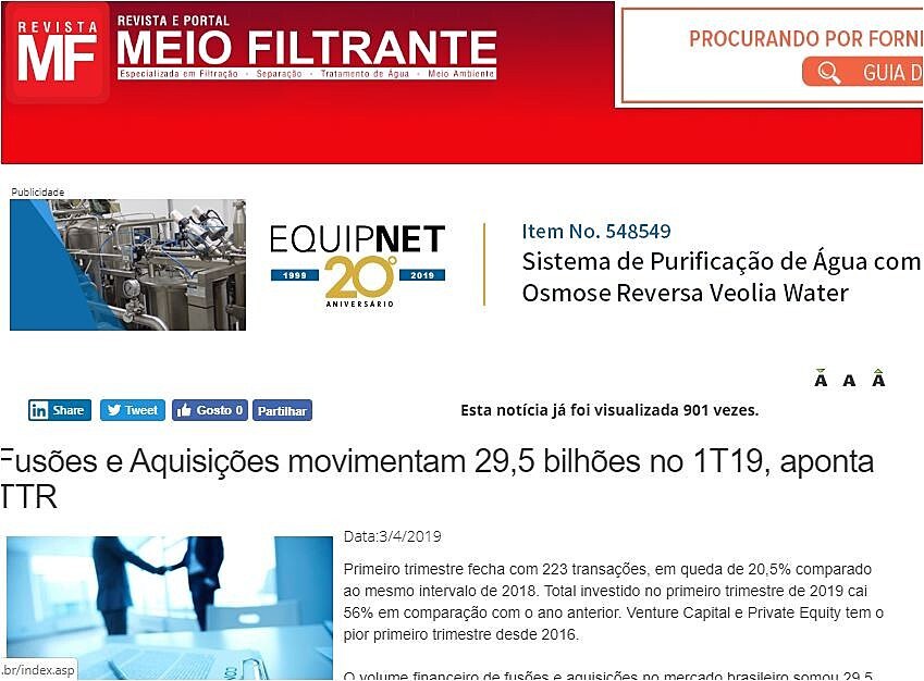 Fuses e Aquisies movimentam 29,5 bilhes no 1T19, aponta TTR